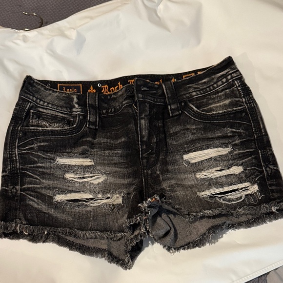 Rock Revival Black Ripped Jean Shorts - Picture 1 of 5